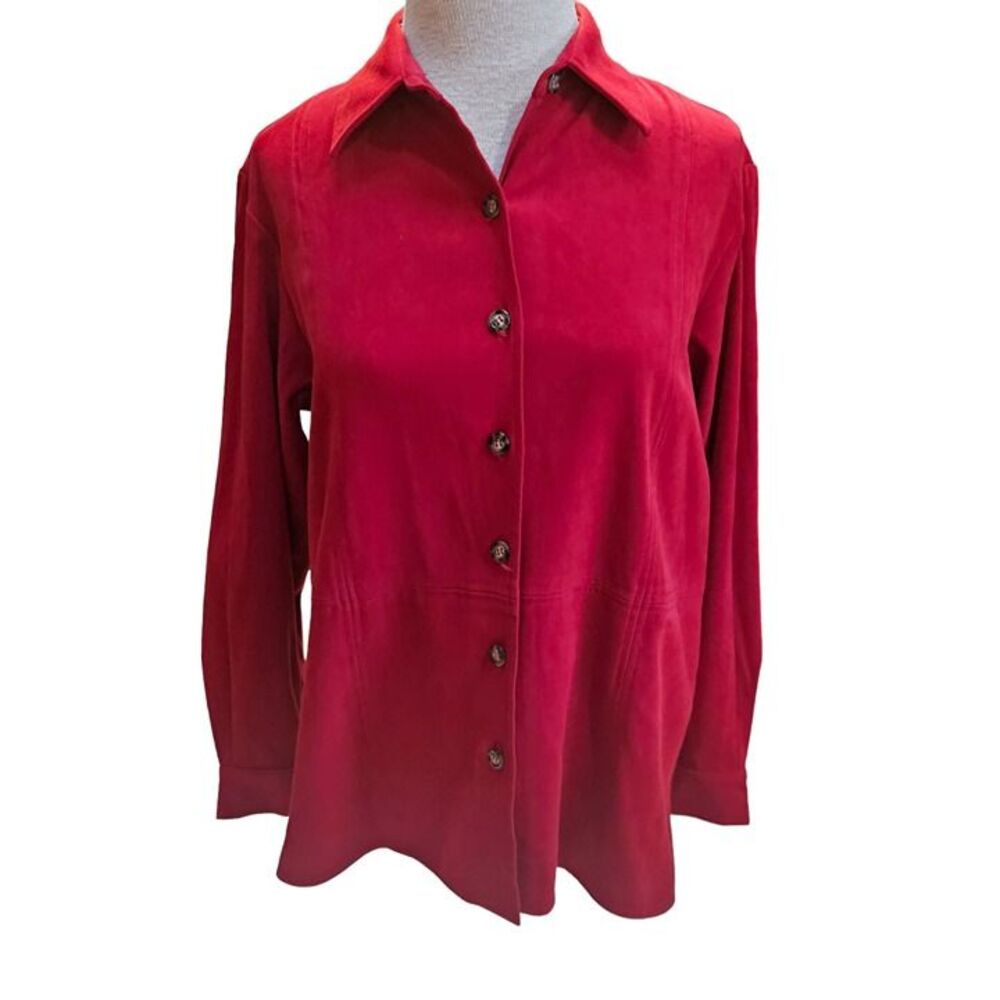 Talbots Faux Suede Shacket Button Up Shirt Red Size S